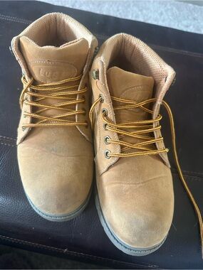 Lugz Tan Suede Work Boots with Gold-Tone Laces
